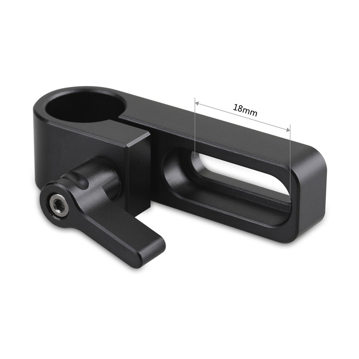 SmallRig 1549 Single 15mm Rail Clamp - Detailansicht: Schwarze 18mm Klemmhalterung mit Feststellhebel.