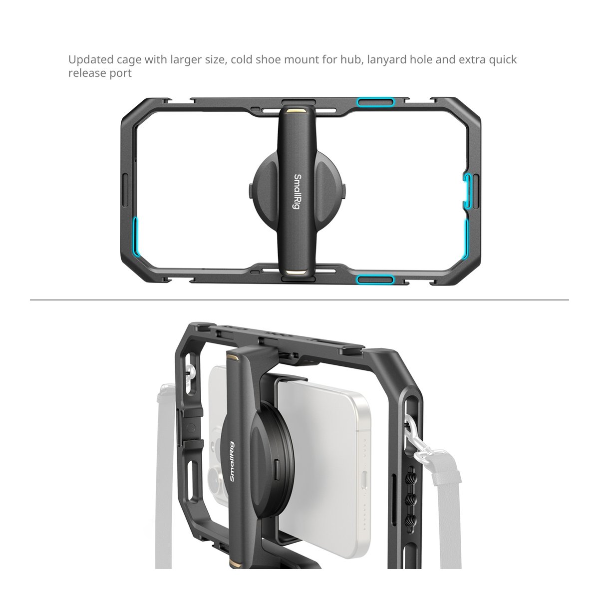 SmallRig 4597 All in one Videokit für Smartphone Creators Quick Basic - Detailansicht: SmallRig Smartphone-Cage (größer), mit Cold-Shoe, Lanyard-Loch & Quick-Release-Port. SmallRig 4597 All in one Videokit für Smartphone Creators Quick Basic - Detailansicht: SmallRig Smartphone-Cage (größer), mit Cold-Shoe, Lanyard-Loch & Quick-Release-Port.