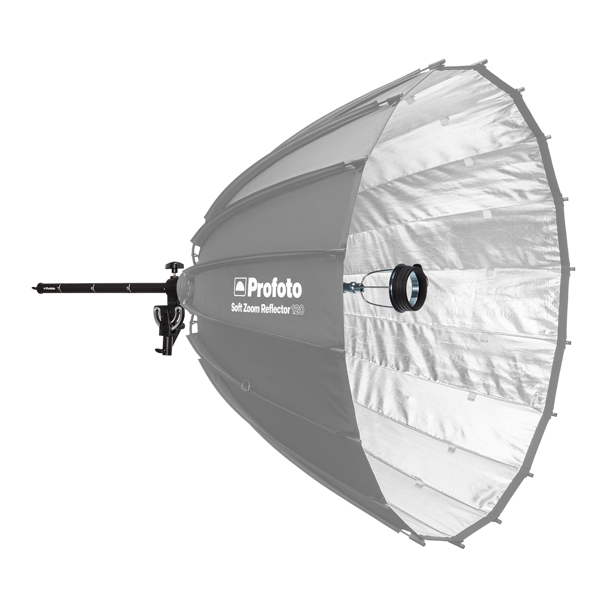 Profoto Soft Zoom Reflector Kit 120 Profoto Soft Zoom Kit 120 mit ausgegrautem Reflektor auf weißem Hintergrund
