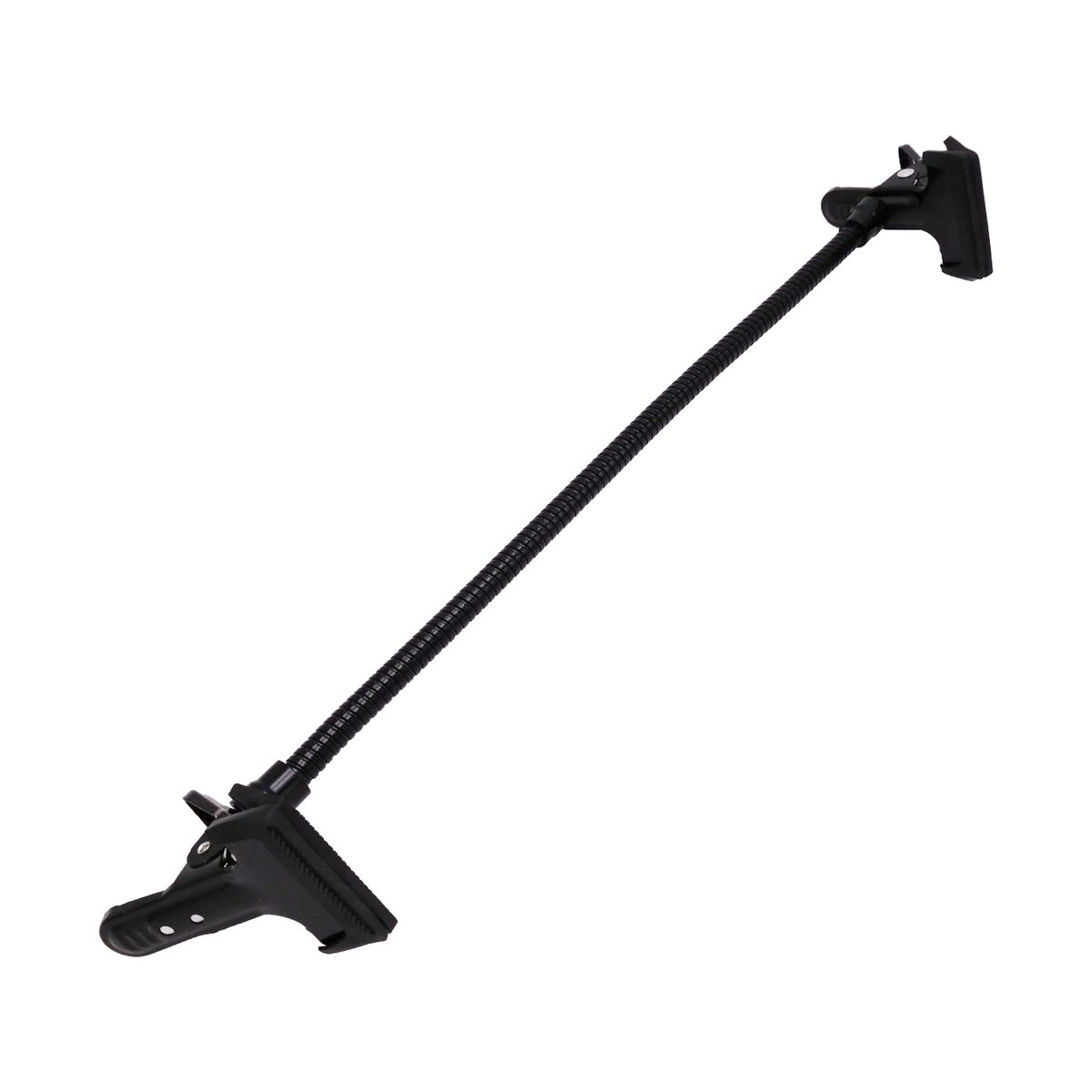 Caruba-Zubehör Klemme / Flexibler Arm 1 (Klemme > Klemme) - Gesamtansicht der flexiblen Halterung mit Klemmfuß und Gerätehalterung