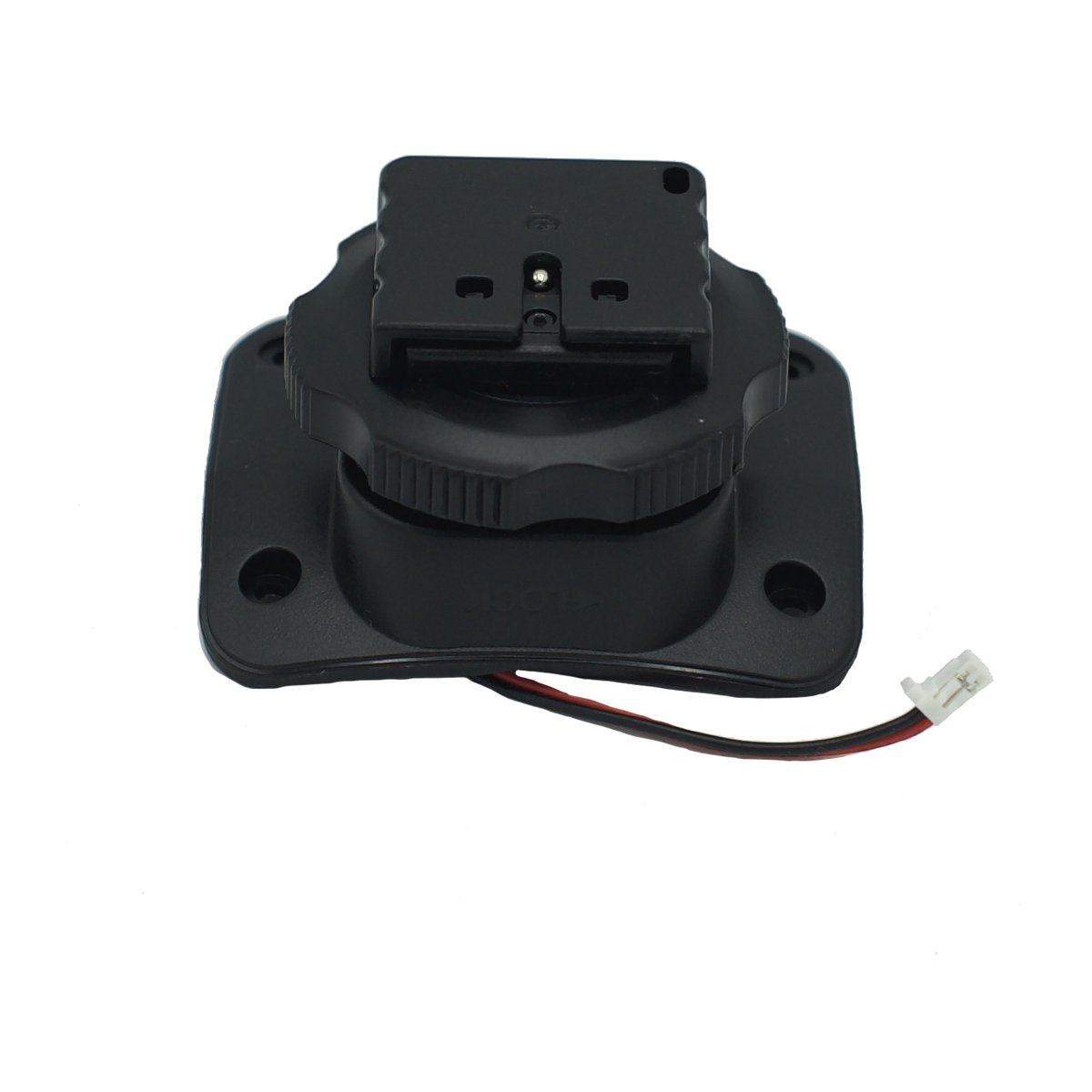 Godox TT600 - hot shoe Sony - Detailansicht einer schwarzen Montagebasis mit Kabel und Stecker.