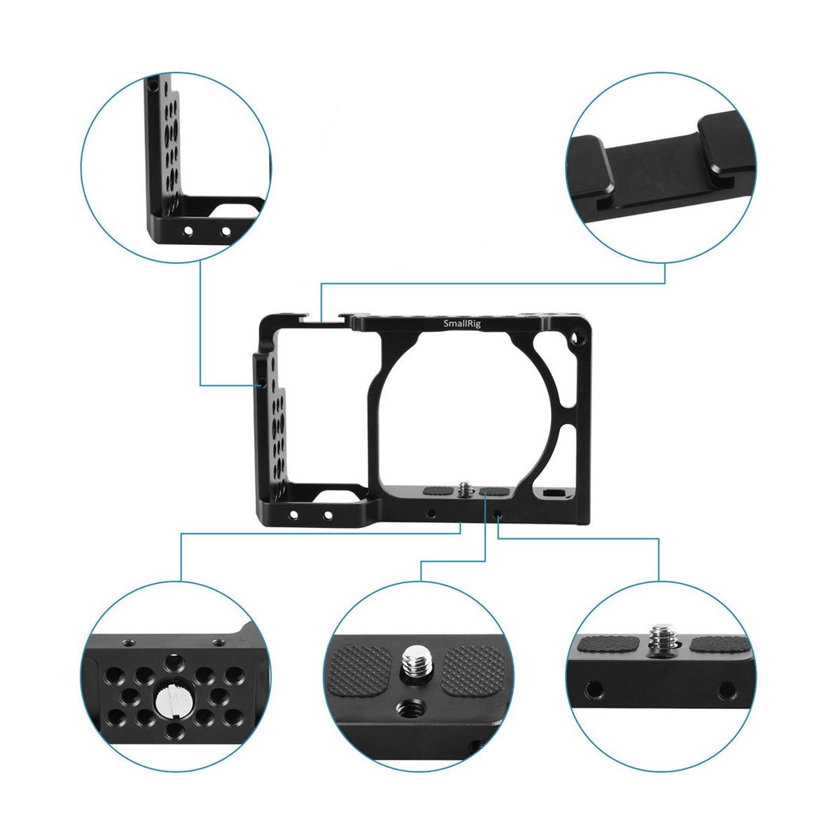 SmallRig 1661 Kamera-Cage für Sony - SmallRig Kamera-Cage mit Detailansichten wichtiger Befestigungs- und Montagepunkte.
