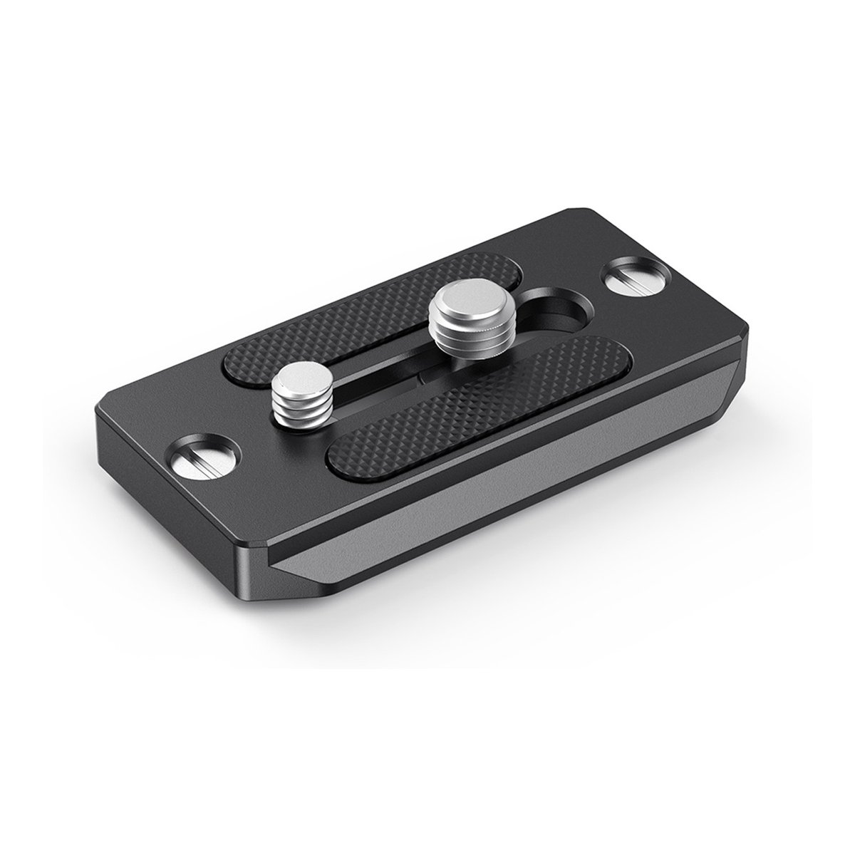 SmallRig 2146B Quick Release Platte Arca-Kompatibilität - 3/4-Ansicht einer schwarzen Schnellwechselplatte mit geriffelten Drehknöpfen