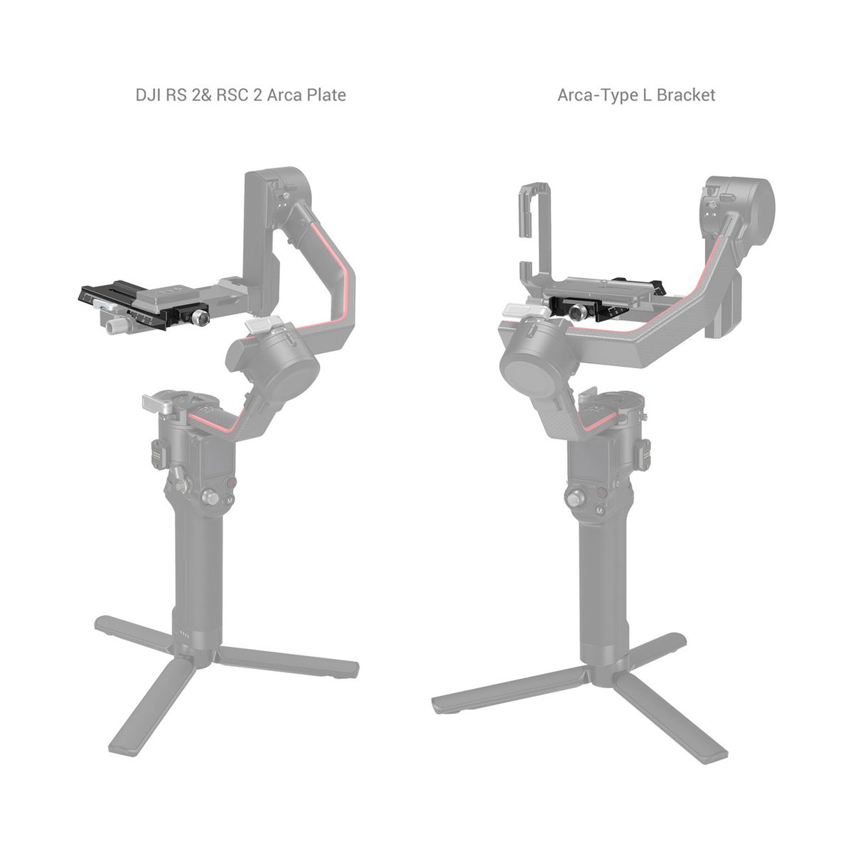 SmallRig 3061 Schnellwechselplatte mit Arca-Swiss für DJI RS2/RSC2 - Anwendungsbeispiel: Vergleich Arca-Platte und L-Bracket auf DJI RS 2 Gimbal.