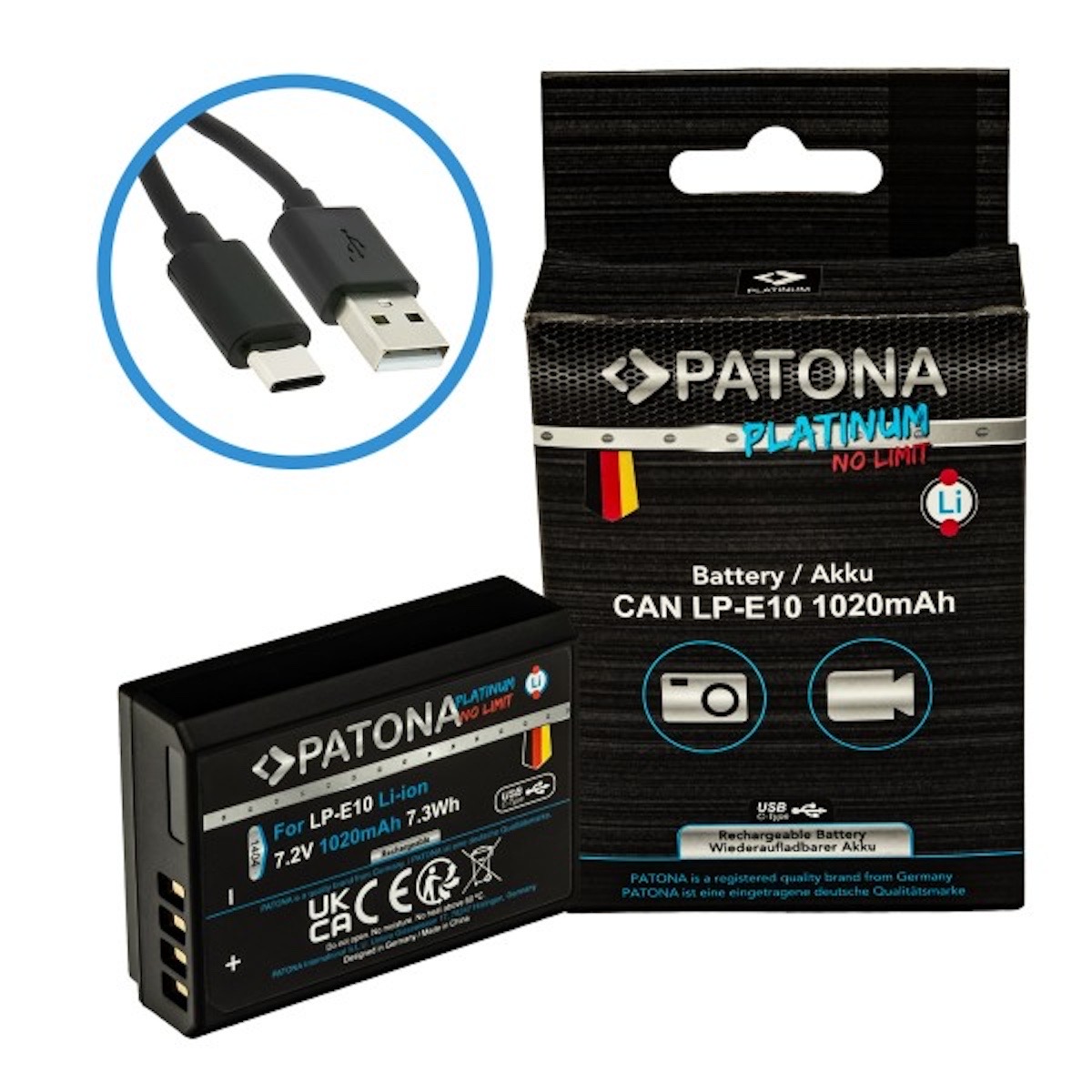 Patona Platinum Akku mit USB-C Input f. Canon LP-E10