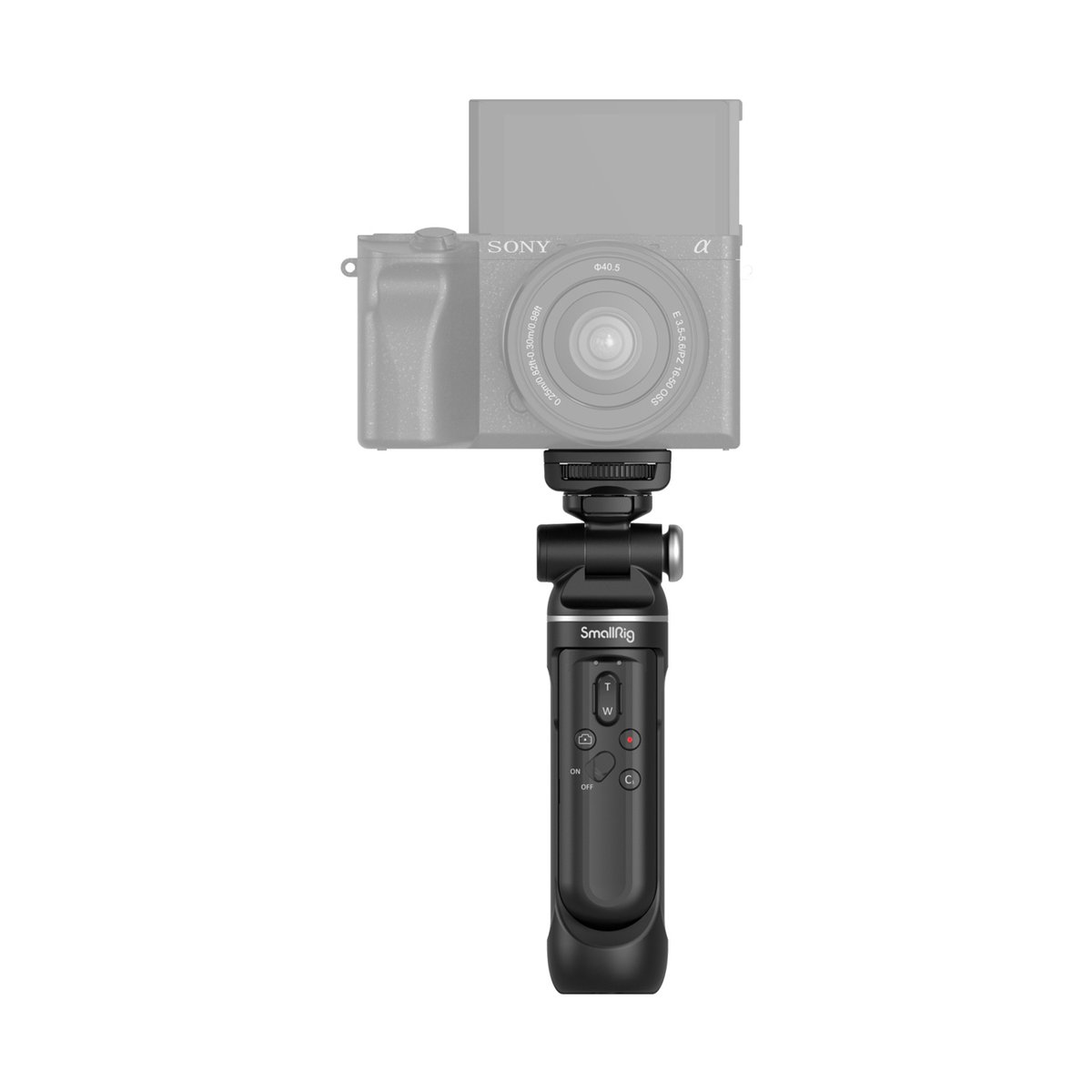 SmallRig 3326 SR-RG1 Aufnahmegriff mit kabelloser Fernbedienung - Anwendungsbeispiel des SmallRig Stativgriffs mit Fernbedienung, montiert an einer Kamera