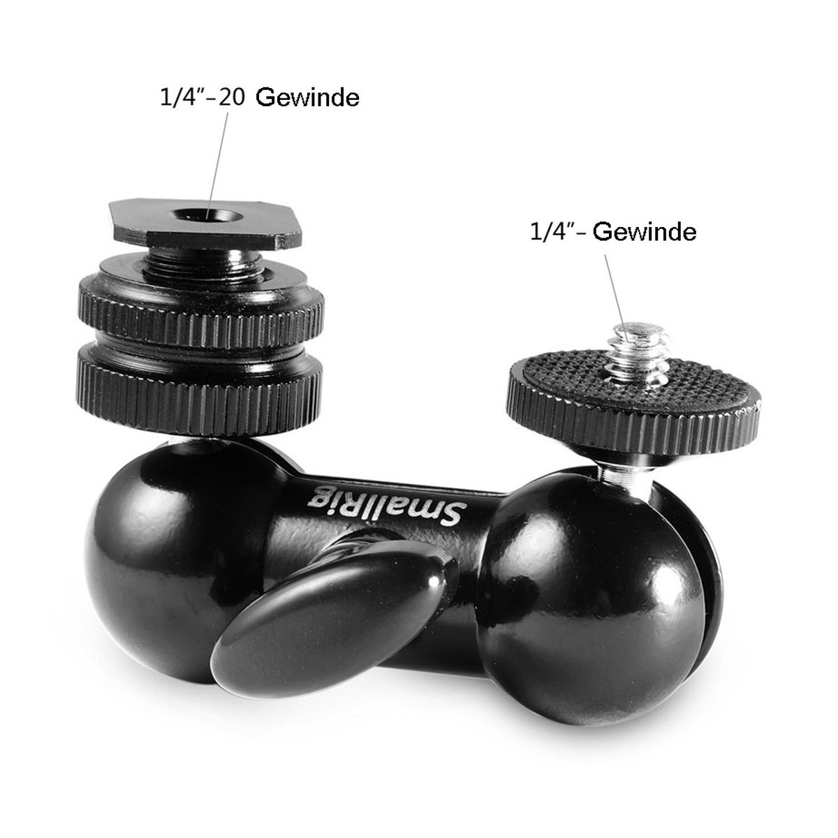 SmallRig 1135 Dual Kugelkopf mit Blitzschuh und Daumenschraube - Detailansicht SmallRig Magic Arm mit 1/4"-20 und 1/4"-Gewinde