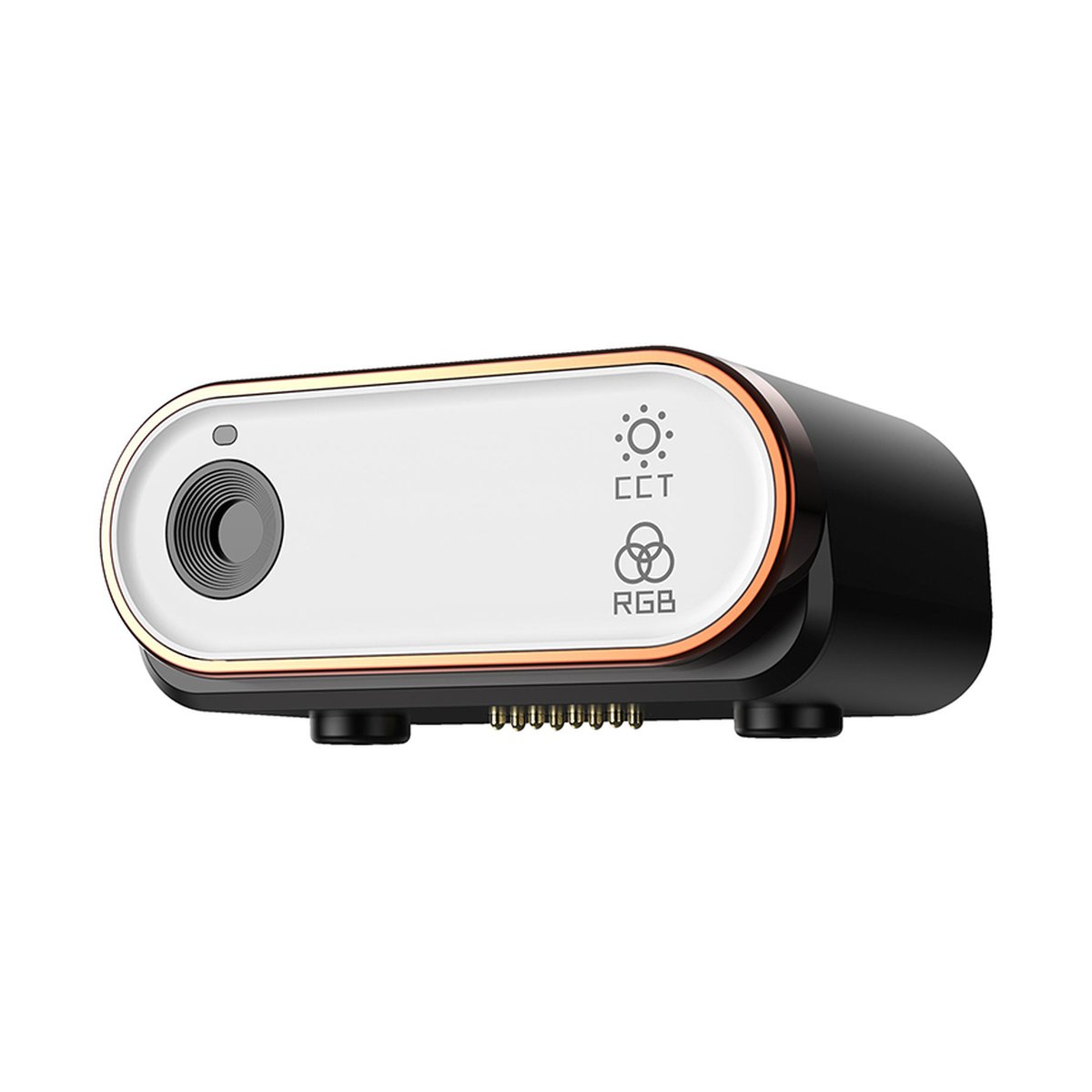 Hohem Magnetic Fill light & Integrated with AI Tracking Module for iSteady M6 - Frontansicht des Farbmessgeräts mit Objektiv und CCT/RGB-Symbolen.
