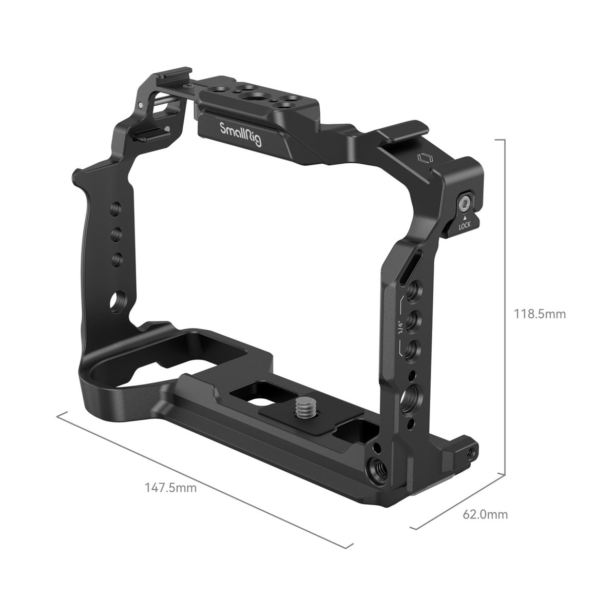 SmallRig 4022 Cage für Panasonic Lumix G9 II / S5 II / S5 IIX - SmallRig Kamerakäfig, isometrische Ansicht mit Abmessungen