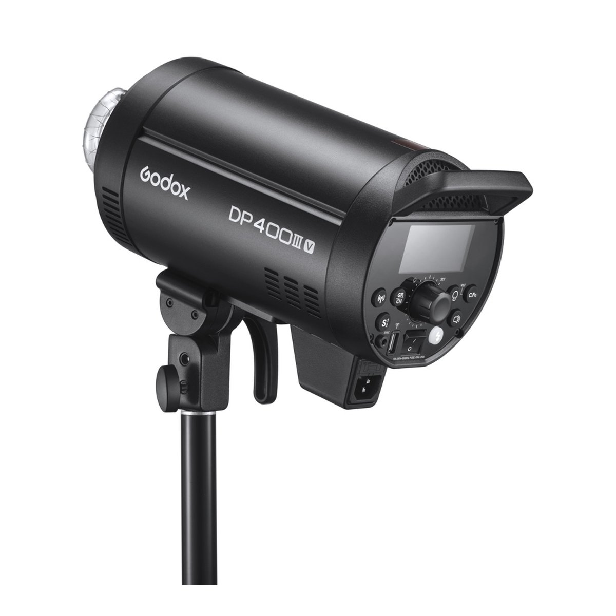 Godox DP400III-V Studio Flash - Seitenansicht Godox DP400III-V Studioblitz mit Bedienfeld