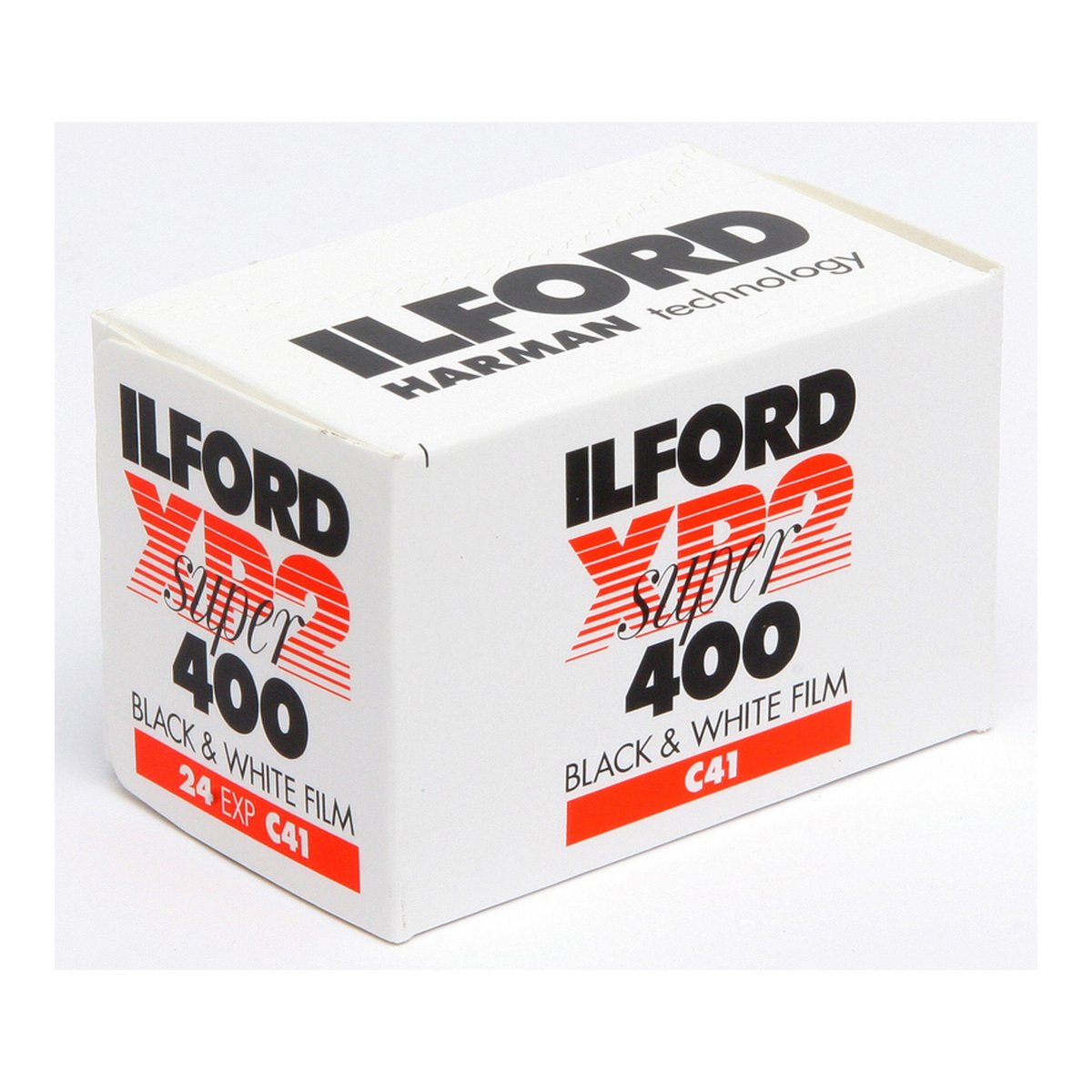 Ilford XP 2 super 400 135/24 SW-Kleinbildfilm - Schrägblick auf zwei Boxen Ilford XP2 Super 400 Black & White Film 24 Exp C41