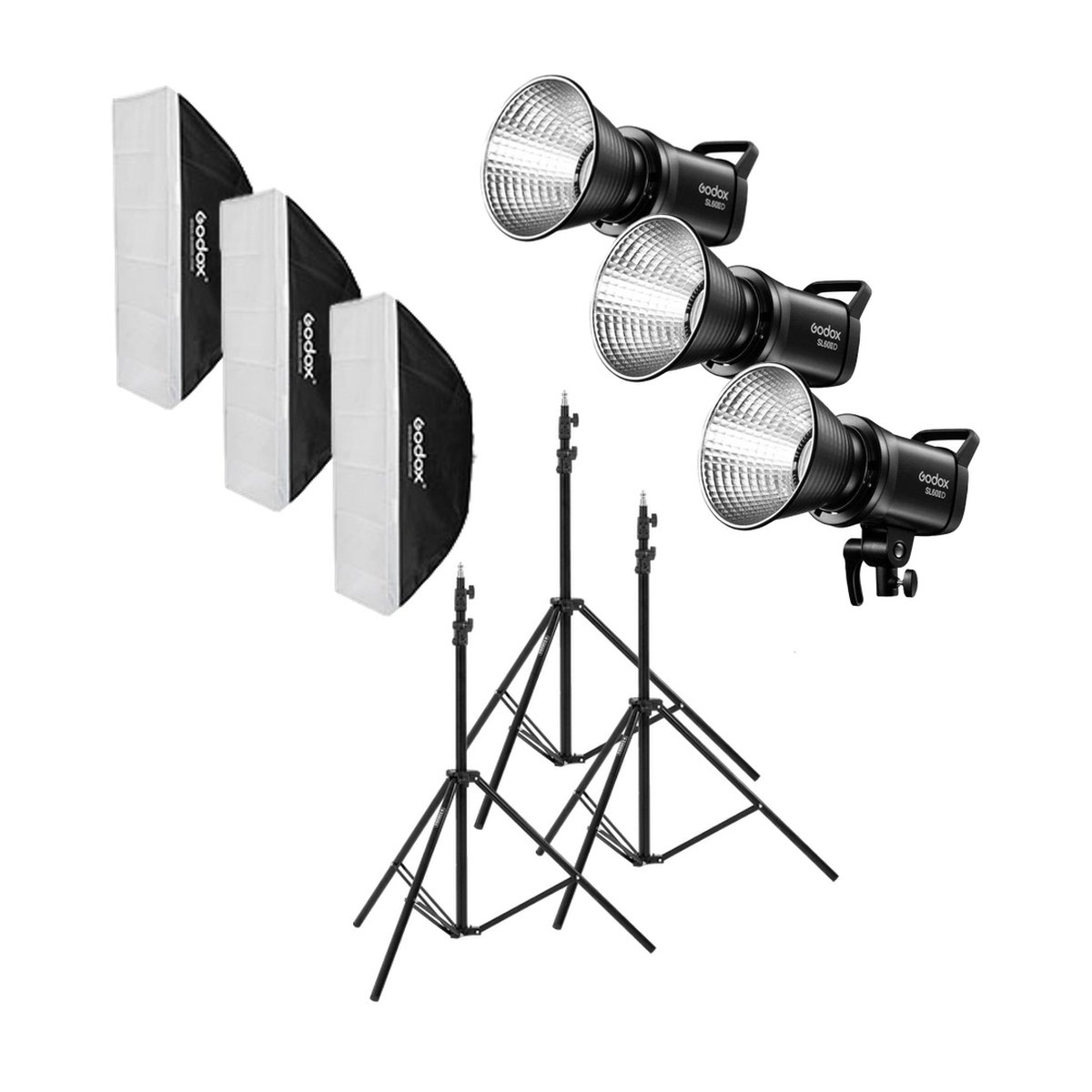 Godox SL60llD Trio kit - Video Light - Lieferumfang: 3 Godox SL60D Studioleuchten, 3 Softboxen, 3 Stative