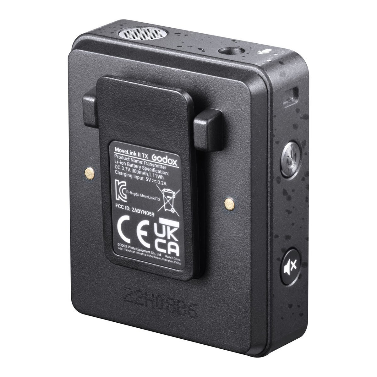 Godox MoveLink II TX Transmitter (Zwart) - Rückansicht des Godox MoveLink II TX Senders mit Produktlabel und Clip