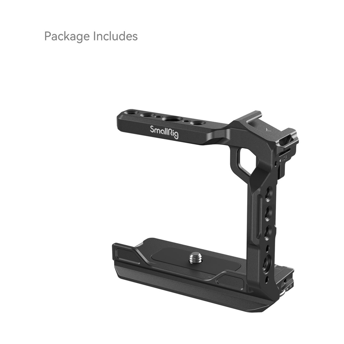SmallRig 4337 Half Cage für Sony Alpha 6700/6600/6500/6400 - Lieferumfang: schwarzer SmallRig Kamerakäfig auf weißem Hintergrund
