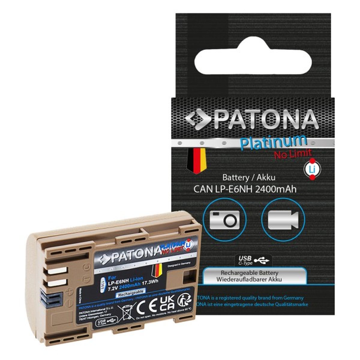 Patona Platinum Akku mit USB-C Input Canon LP-E6NH Patona Platinum Akku mit USB-C Input Canon LP-E6NH