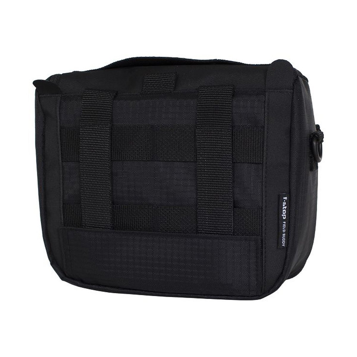 F-Stop Elkhorn Pouch Black - Frontansicht der schwarzen Tasche mit Gurtsystem und Logo