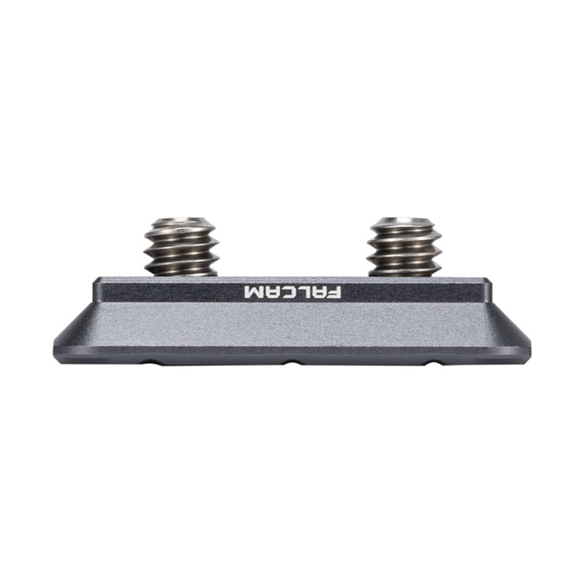 Falcam F22 Three-position Quick Release Plaat 2537 - Frontansicht: Graue Falcam Montageplatte mit zwei Schrauben.