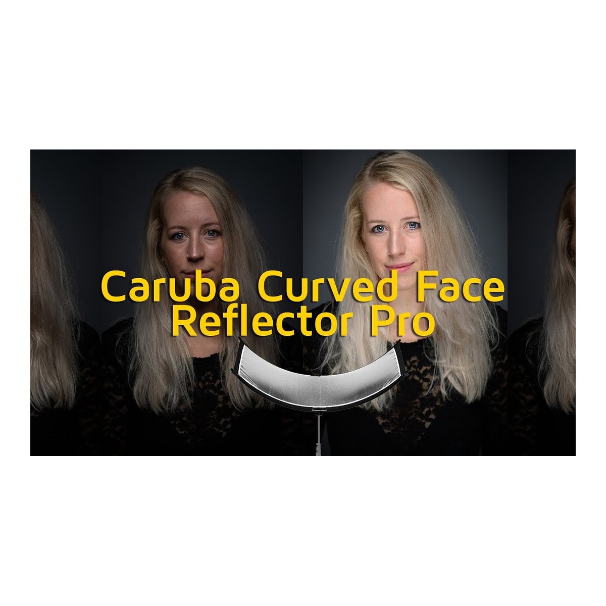 Caruba Curved Gesichtsreflektor Pro Set- 180cm x 65cm (inkl. Erweiterungsset) - Anwendungsbeispiel: Vorher-Nachher-Vergleich der Gesichtsbeleuchtung mit dem Caruba Curved Face Reflector Pro.