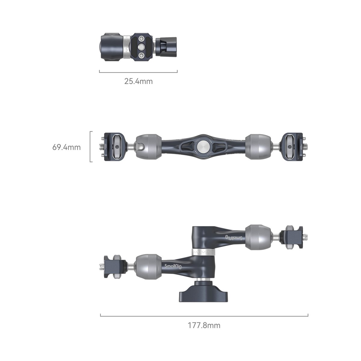 SmallRig 4194 Magic Arm mit Rosetta Gear (7 Zoll) - Maße und Konfigurationen des Gelenkarms