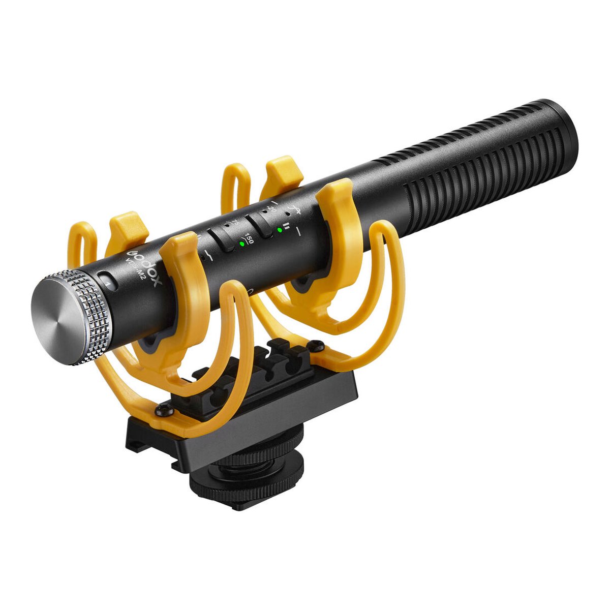 Godox Kondensator-Schrotflintenmikrofon mit Superniere VDS-M2 - Godox VM2 Shotgun-Mikrofon mit Shock Mount, Schrägansicht