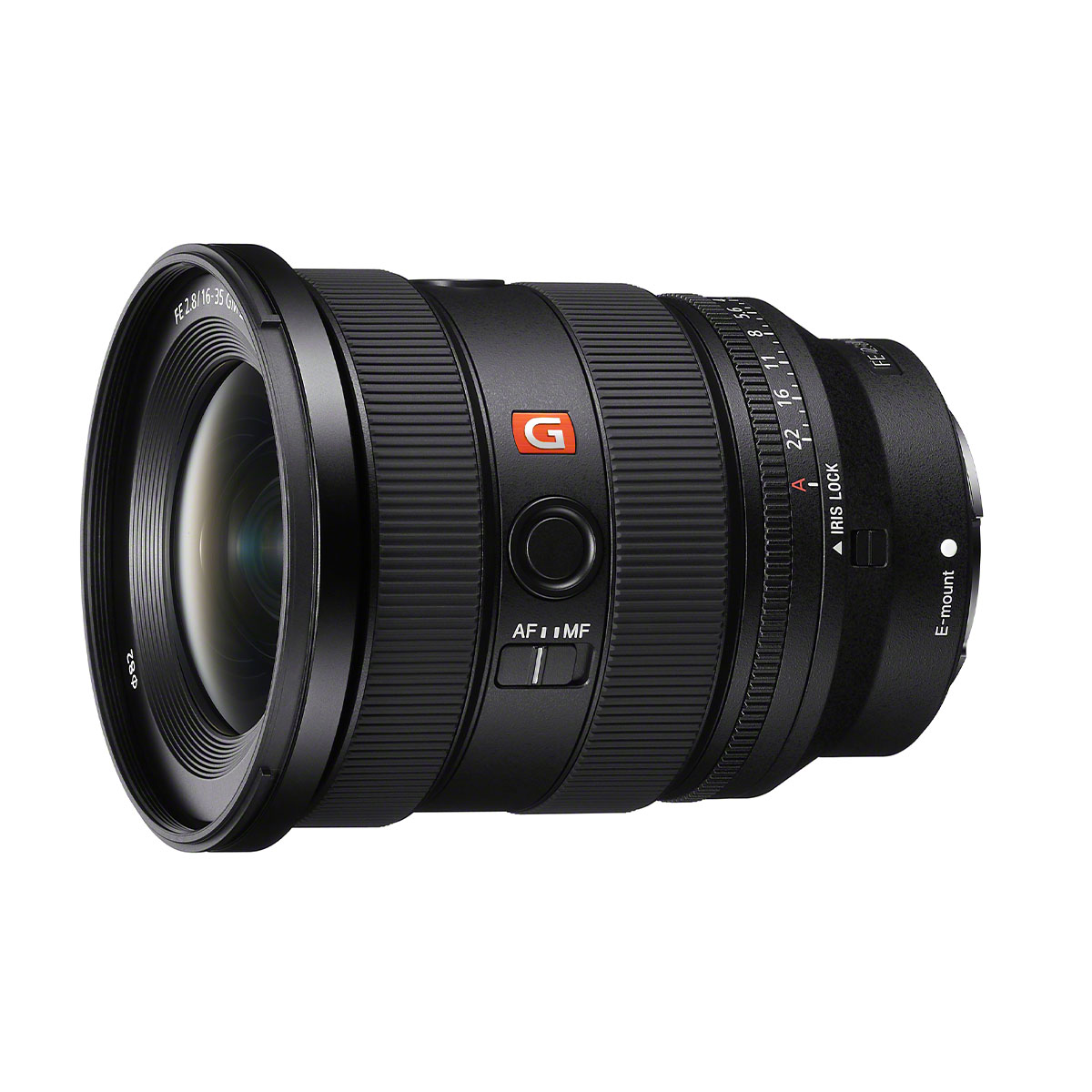 Sony 16-35 mm 1:2,8 GM II Das Sony 16-35 mm 1:2,8 GM II von der Seite fotografiert