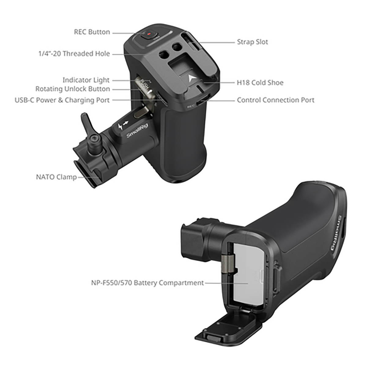 SmallRig 5235 drehbarer Seitengriff mit REC-Taste für Canon und Blackmagic Kameras