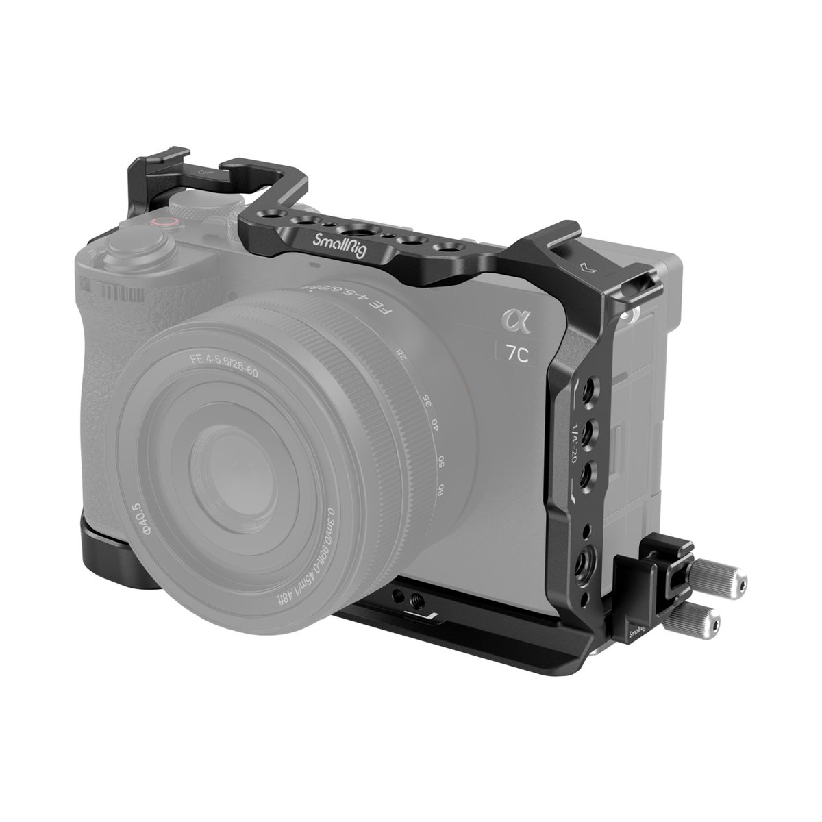 SmallRig 4422 Cage Kit für Sony Alpha 7C II/Alpha 7CR - Anwendungsbeispiel: SmallRig Kamera-Cage montiert an Sony Alpha 7C, schräge Frontansicht.