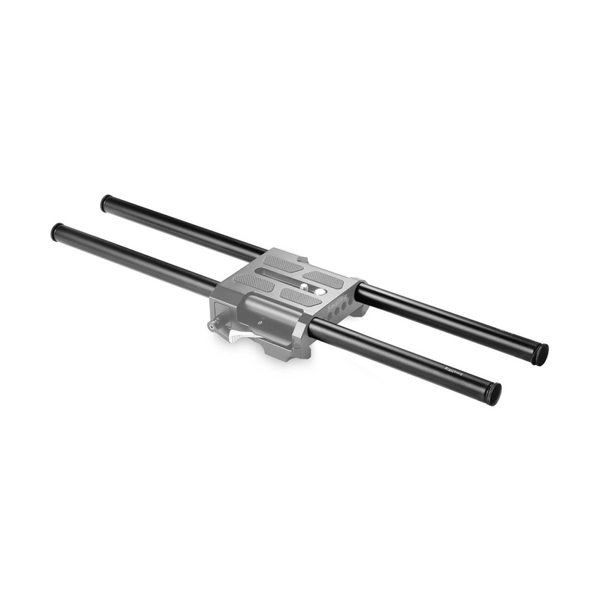 SmallRig 1054 Aluminium-Rods 41 cm, 2-er Pack, mit M12-Innengewinde (15 mm) - Schrägansicht SmallRig Kamera-Basisplatte mit 15mm Rods
