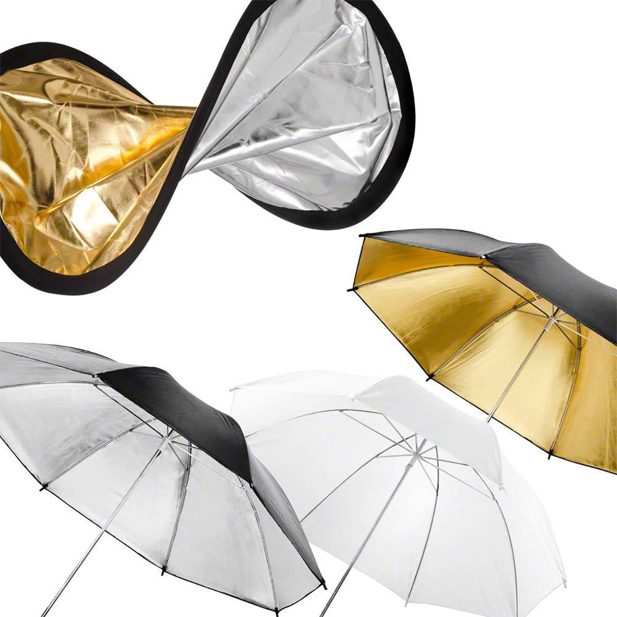 Walimex Doppelreflektor + Schirme silber/gold/weiß Walimex Doppelreflektor + Schirme silber/gold/weiß