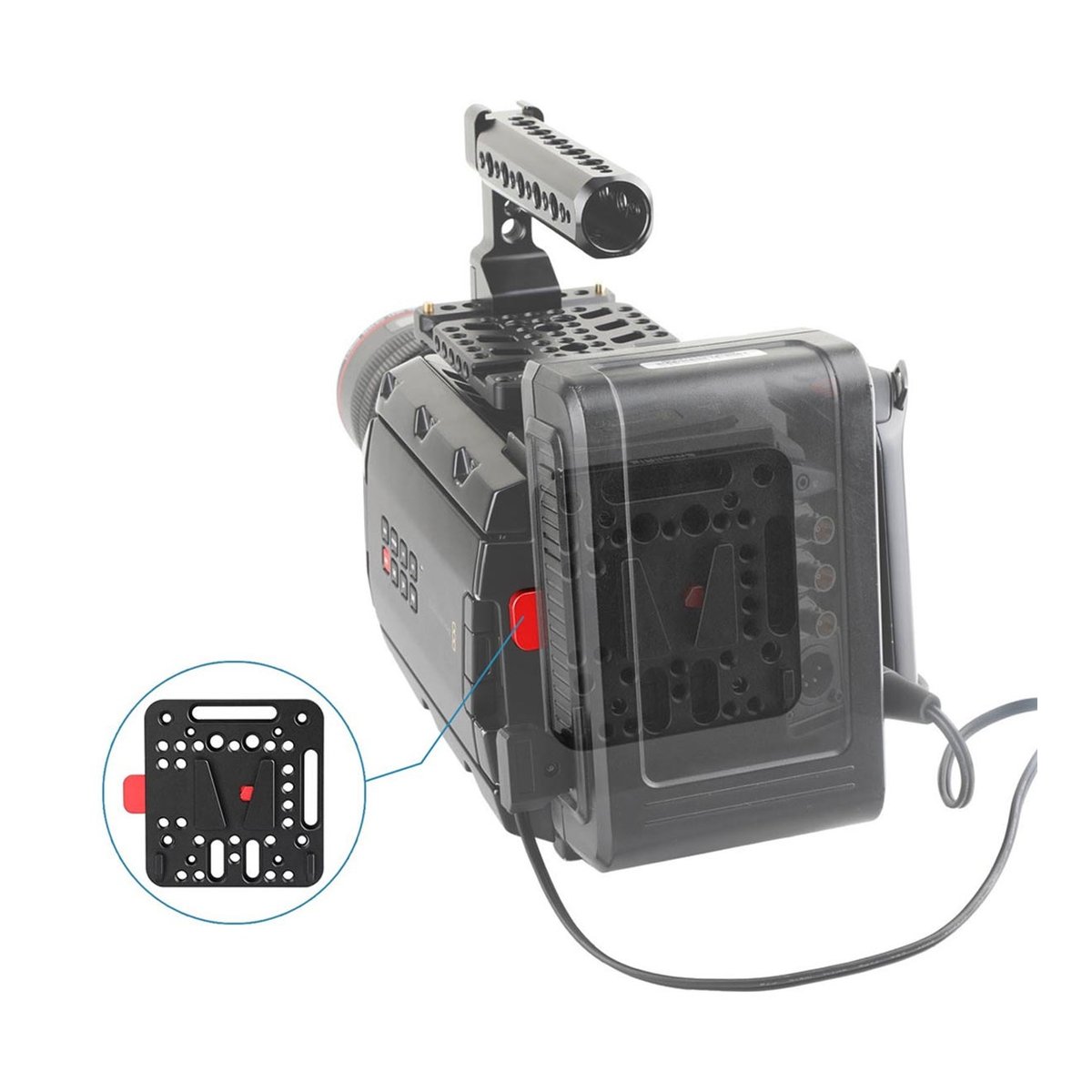 SmallRig 1846C V-Lock Assembly-Kit Quick Release-Set (V-Mount) - Anwendungsbeispiel: Detailansicht der Schnellwechselplatte an Kamerahalterung