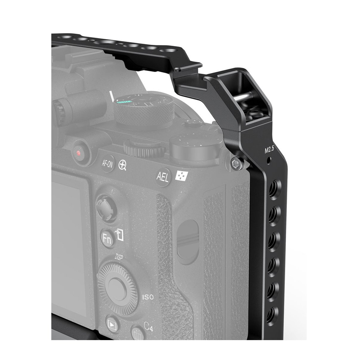 SmallRig 2918 Cage für Sony A7 III, A7R III und A9 - Detailansicht: Kamerakäfig mit Top-Griff und Seitenplatte, an Kamera befestigt