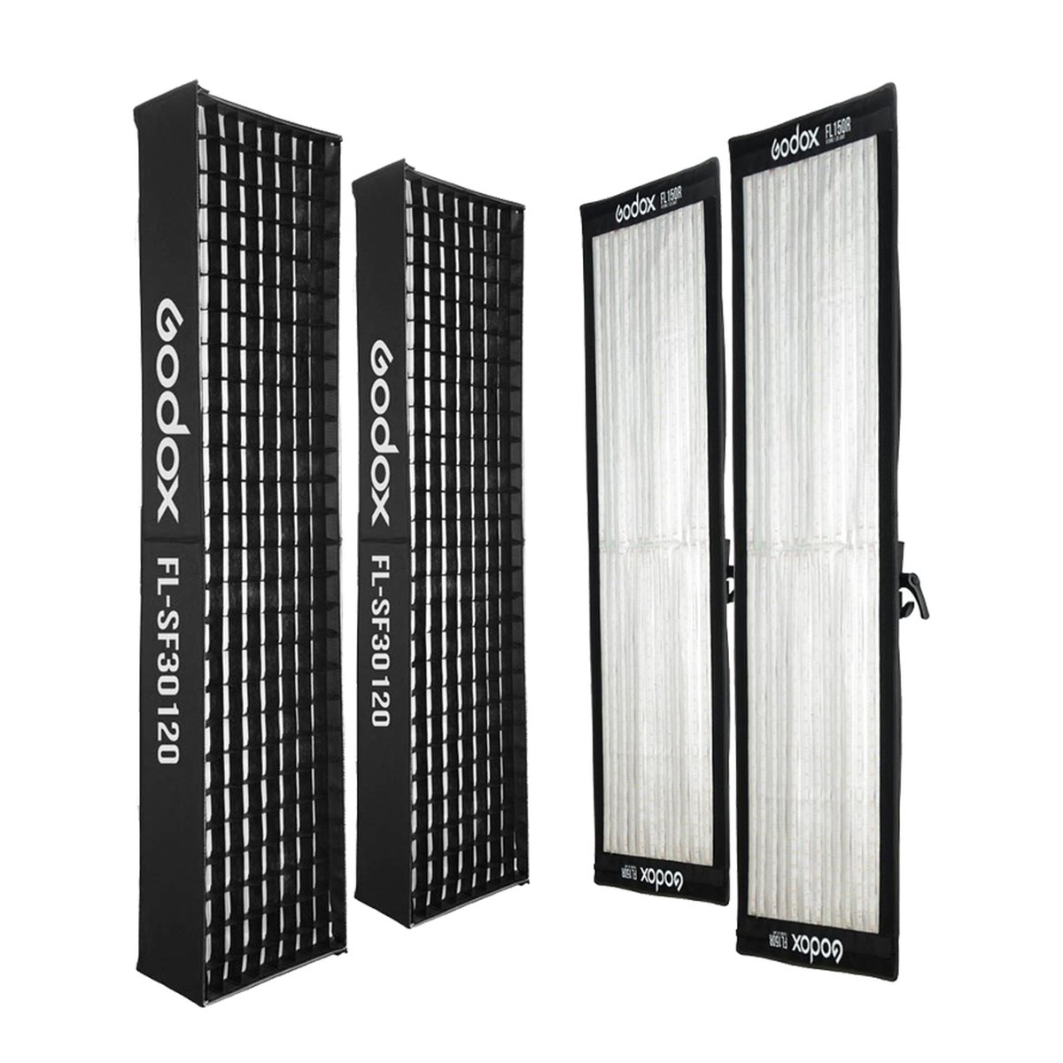 Godox Flex Video Duo Strip Kit - Lieferumfang: Zwei Godox Softbox-Grids (FL-SF30120) und zwei Godox Diffusoren (FL150R).