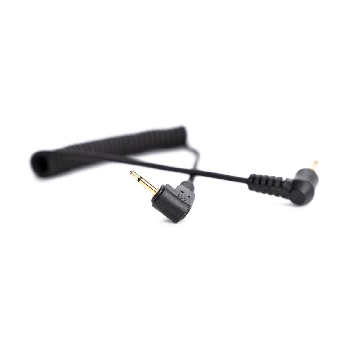 Godox Sync Cable 2.5-3.5mm - Komplettansicht eines schwarzen Spiralkabels mit zwei abgewinkelten Klinkensteckern