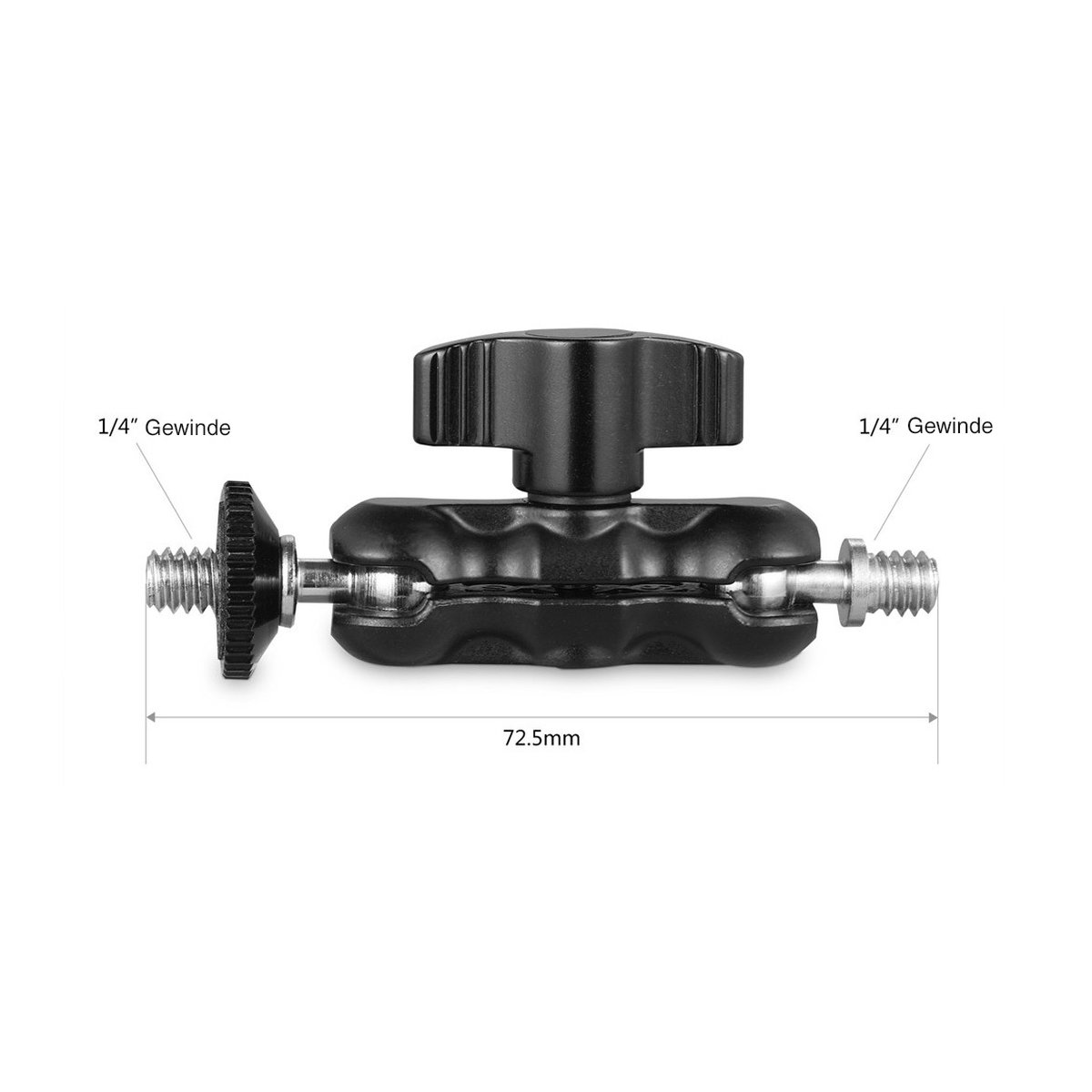 SmallRig 2158 Magic Arms mit Ballheads (2er-Pack) - Seitenansicht des Adapters mit 1/4 Zoll Gewinde und Maßen von 72.5mm