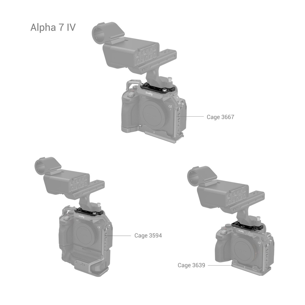 SmallRig 4019 Adapter Platte f. Sony FX3 / FX3 XLR Griff - Anwendungsbeispiel: Sony Alpha 7 IV mit Kamera-Cages 3667, 3594 und 3639