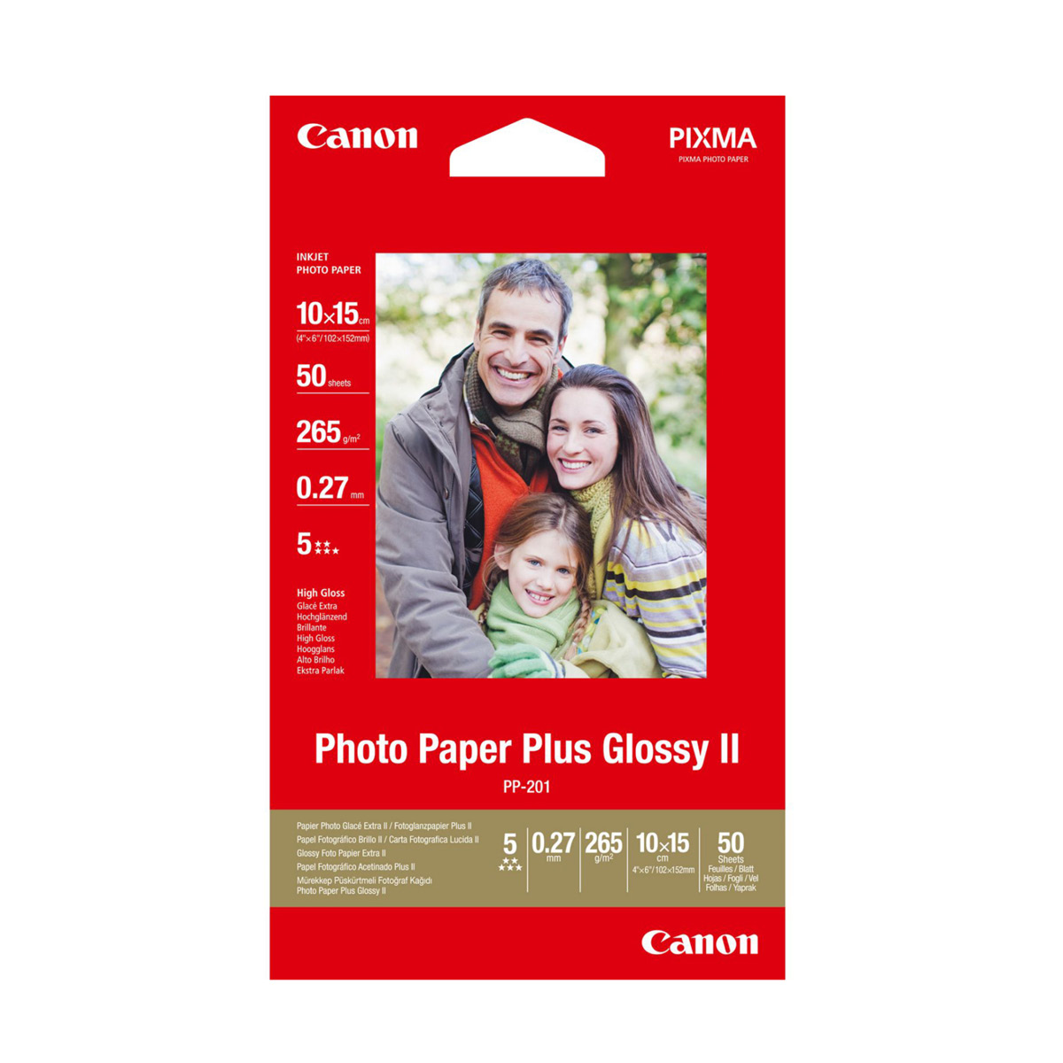Canon PP-201 Fotoglanzpapier Plus II 10x15 50 Blatt 265g/m² Canon PP-201 Fotoglanzpapier Plus II 10x15 50 Blatt 265g/m²