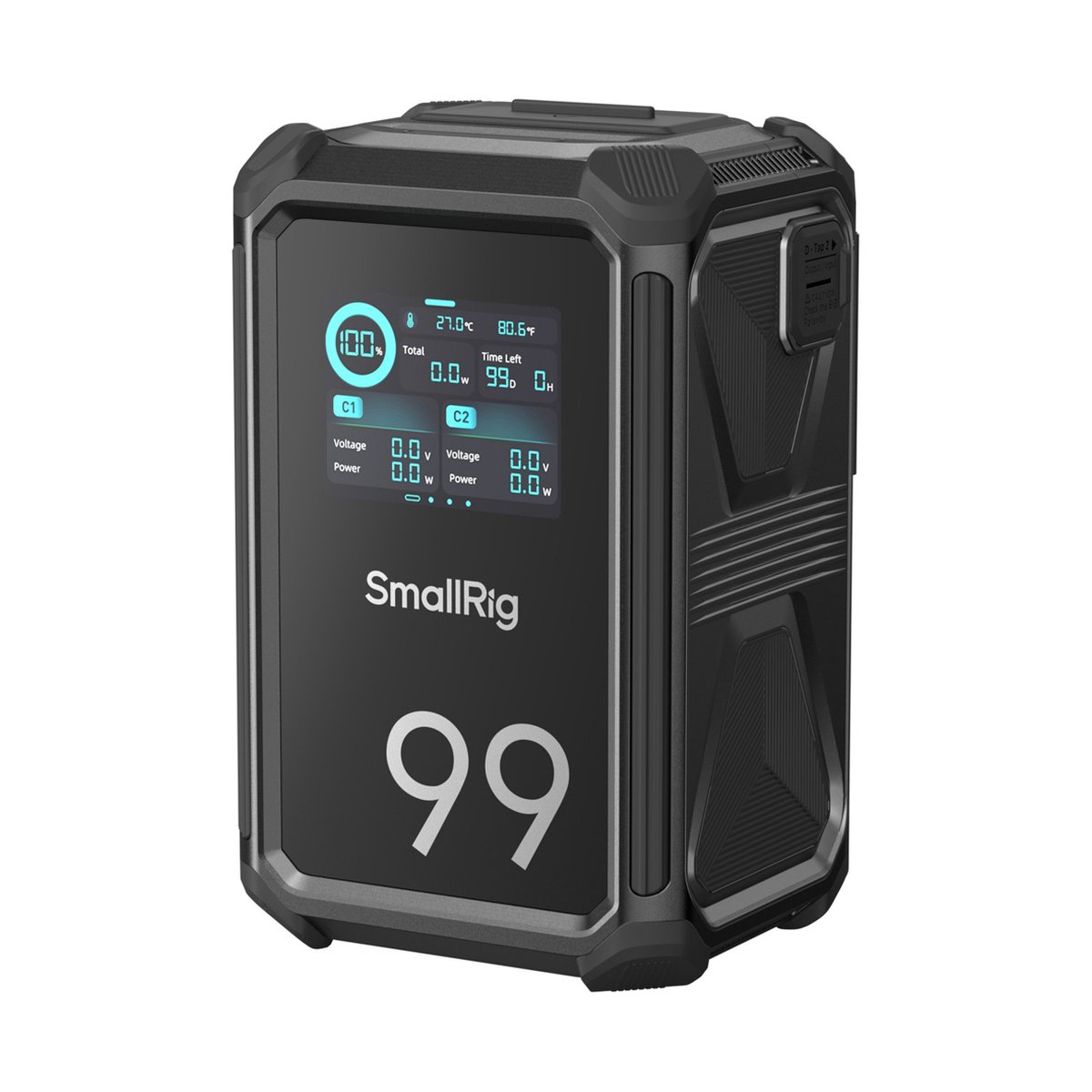 SmallRig 4984 X-Touch Smart Dreifach Proof V-Mount Akku X99 - Schrägansicht SmallRig 99 V-Mount Akku mit Displayanzeige