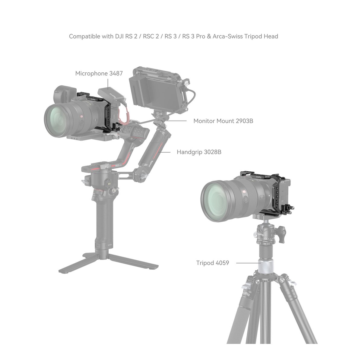 SmallRig 4336 Cage Kit für Sony Alpha 6700 - Anwendungsbeispiele des Kamera-Rigs auf Gimbal und Stativ mit Zubehörteilen