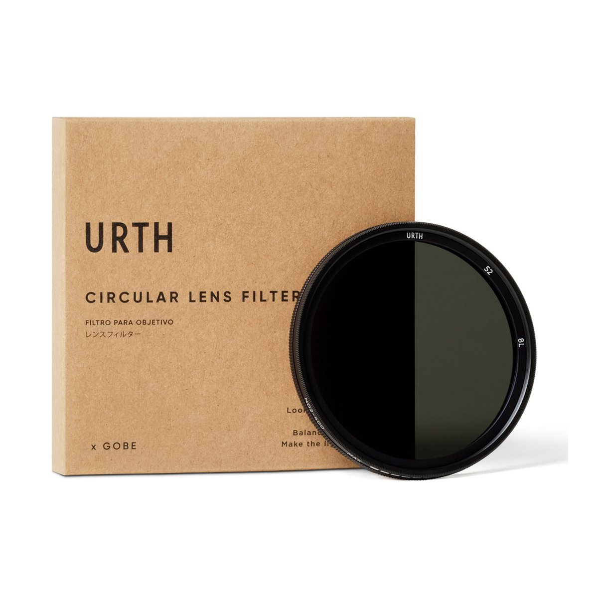 Urth 52mm ND2-400 (1-8.6 Stop) Variable ND Objektivfilter - Urth Zirkular-Objektivfilter und braune Produktbox