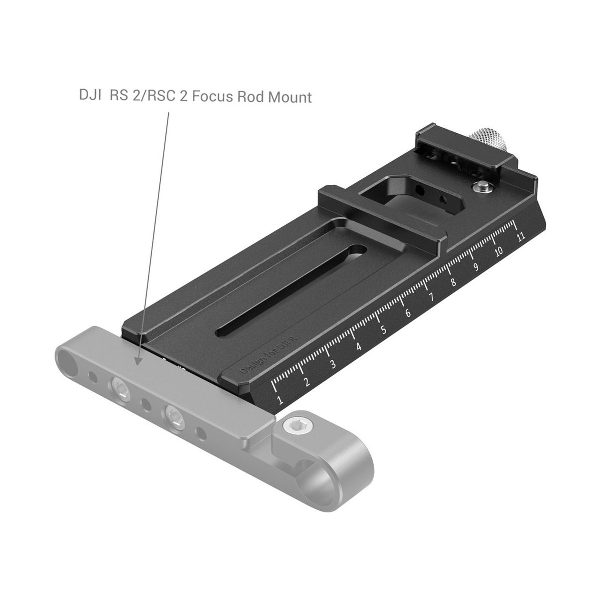 SmallRig 3061 Schnellwechselplatte mit Arca-Swiss für DJI RS2/RSC2 - Produktansicht: DJI RS 2/RSC 2 Focus Rod Mount mit Skala und Rodklemme.