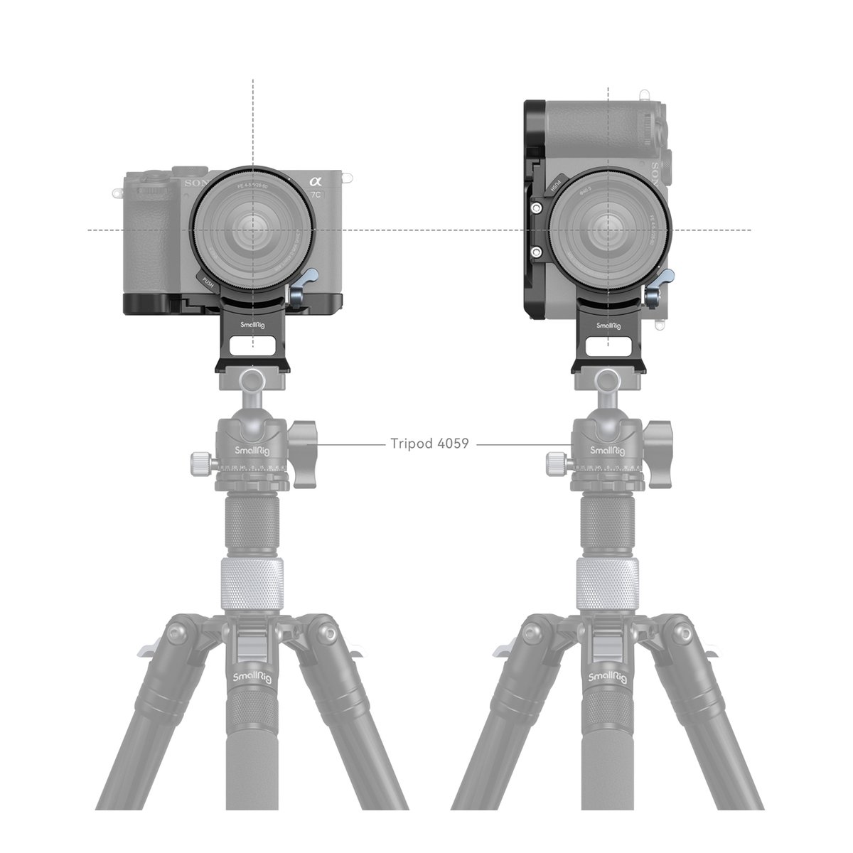SmallRig 4570 Horizontal-to-Vertical Mount Plate Kit f. Sony Alpha 7C II/7CR - Anwendungsbeispiel: Kamera mit L-Halterung auf Stativ für horizontale und vertikale Montage.