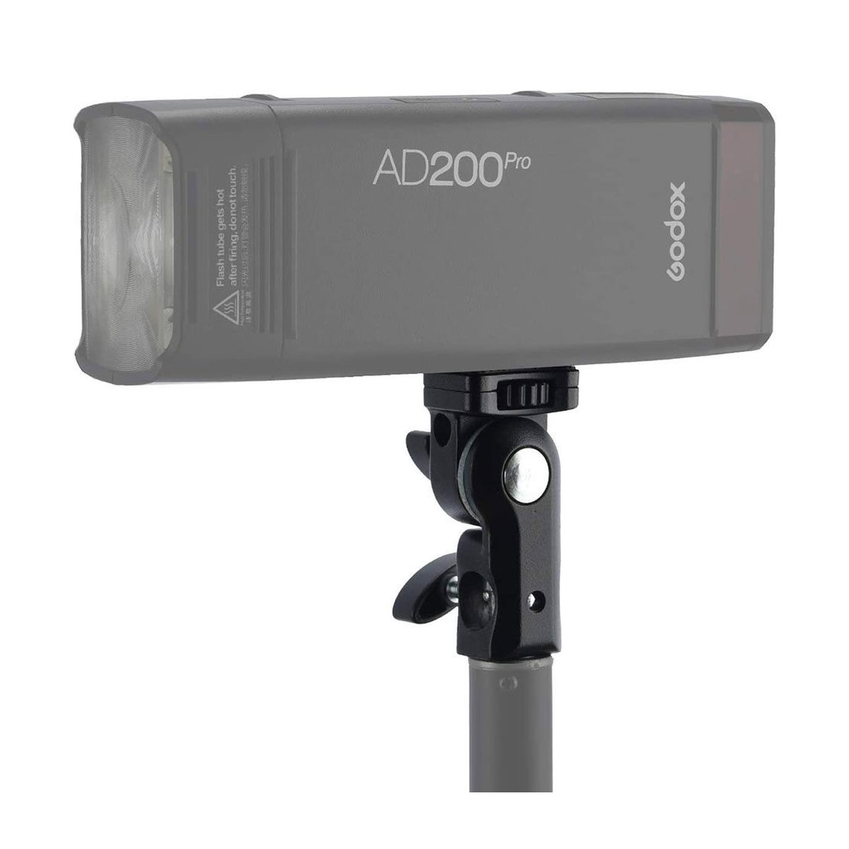 Godox AD-E2  Stand Holder for AD200/AD300Pro/MS60 - Godox AD200Pro Blitzgerät auf Lichtstativ montiert.