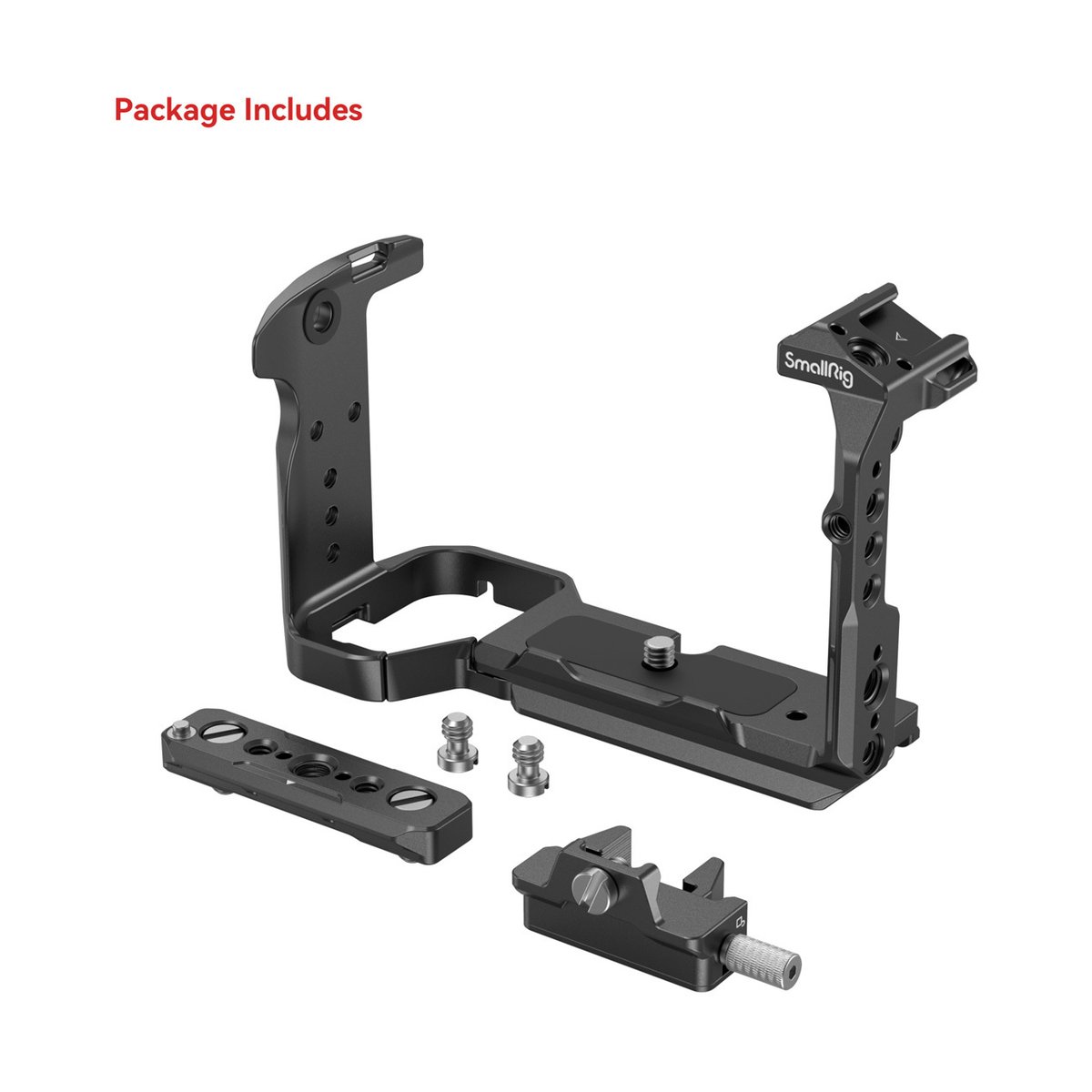 SmallRig 4183 Cage für Sony FX30/FX3 - Lieferumfang des SmallRig Kamera-Cages mit diversen Montageteilen und Schrauben auf weißem Hintergrund.
