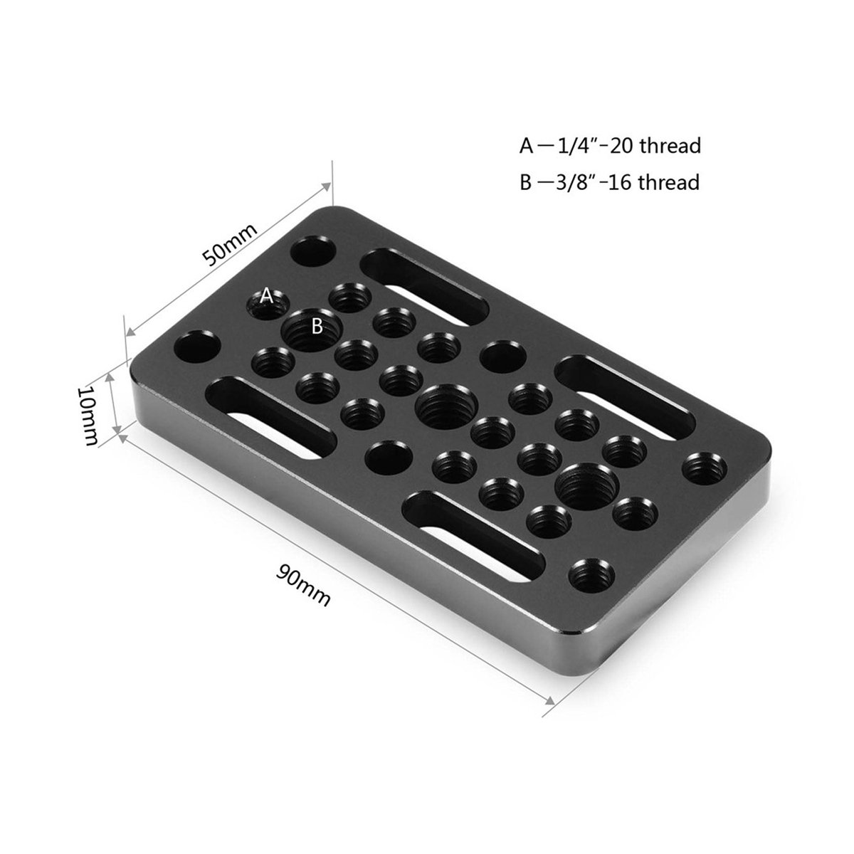 SmallRig 1598 Easy Plate Standard-Cheese Plate für DSLR-Cages - Detailansicht: Montageplatte, Maße (90x50x10mm) und Gewindearten (1/4"-20, 3/8"-16) SmallRig 1598 Easy Plate Standard-Cheese Plate für DSLR-Cages - Detailansicht: Montageplatte, Maße (90x50x10mm) und Gewindearten (1/4"-20, 3/8"-16)