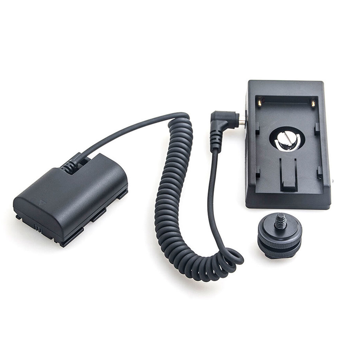 Caruba Volldecodierungs-Akku-Dummy mit Spiralkabel für Canon LP-E6 und F970 Akku-Adapter