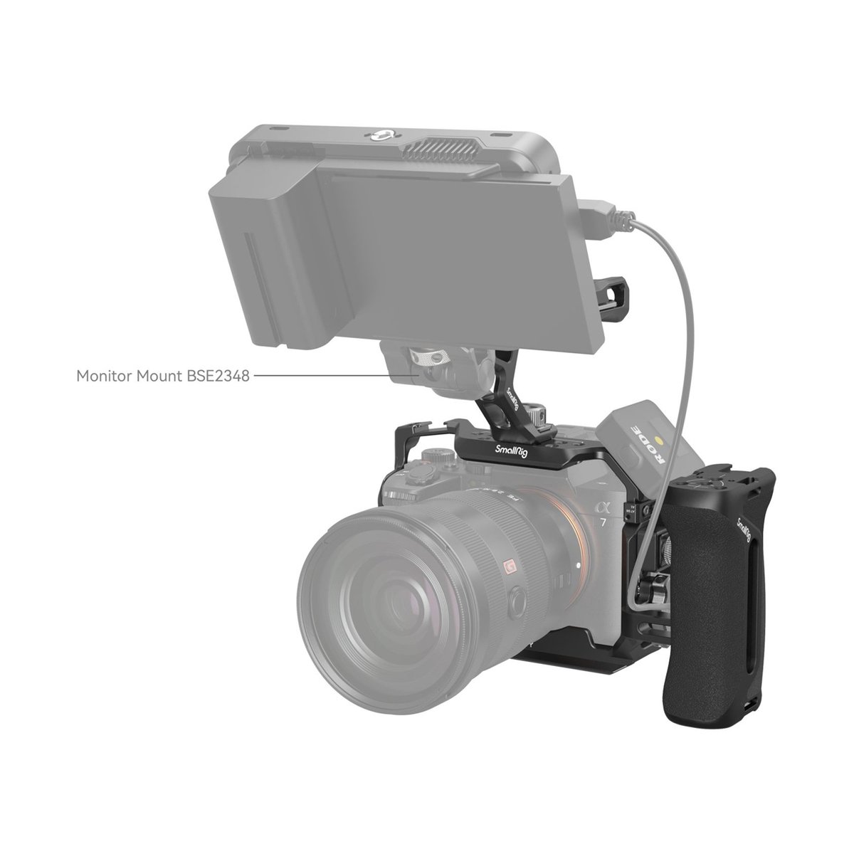 SmallRig 3669C Advanced Kit für Sony Alpha 7R V / 7 IV / 7S III - Anwendungsbeispiel Monitor Mount BSE2348 an Kamerarig