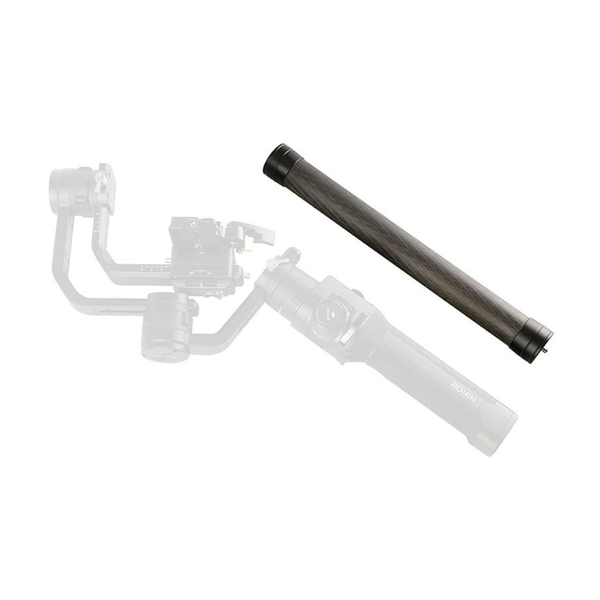 Caruba Carbon-Faser Erweiterungsstick für Ronin S - Erweiterungsstange für DJI Ronin Gimbal, vor angedeutetem Gimbal.