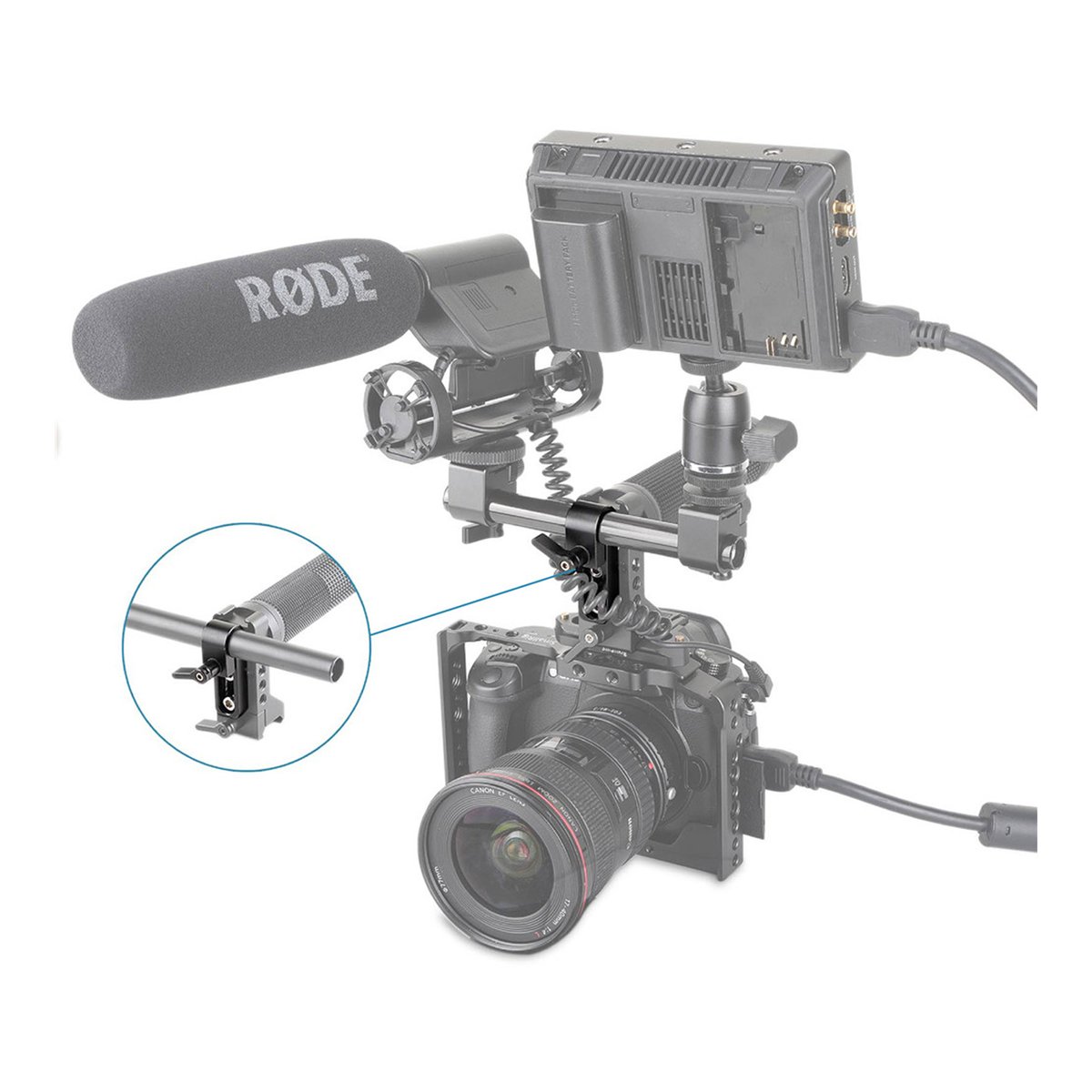 SmallRig 1549 Single 15mm Rail Clamp - DETAILANSICHT ROD-KLEMME AM KAMERARIG