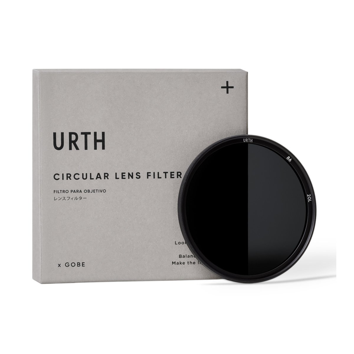 Urth 86mm ND16 (4 Stop) Objektivfilter (Plus+) - Lieferumfang: Urth Circular Lens Filter (schwarz) und graue Produktverpackung.
