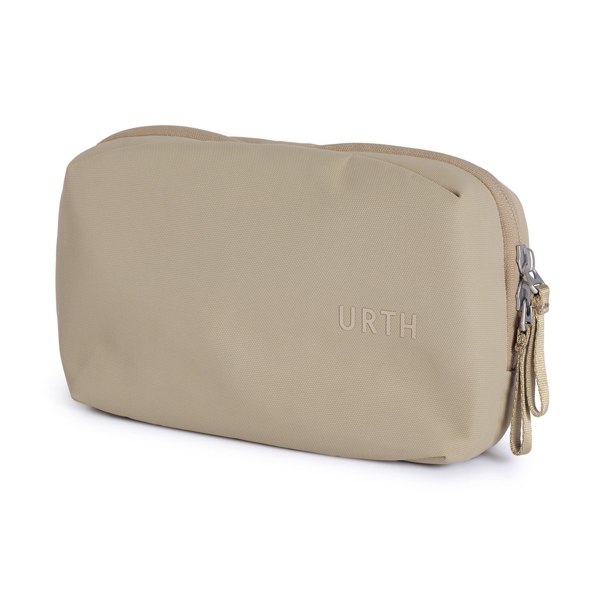 Urth Zeolite Tech Organiser (Beige) - Frontansicht der beigen Urth Tasche mit Logo und Zipper